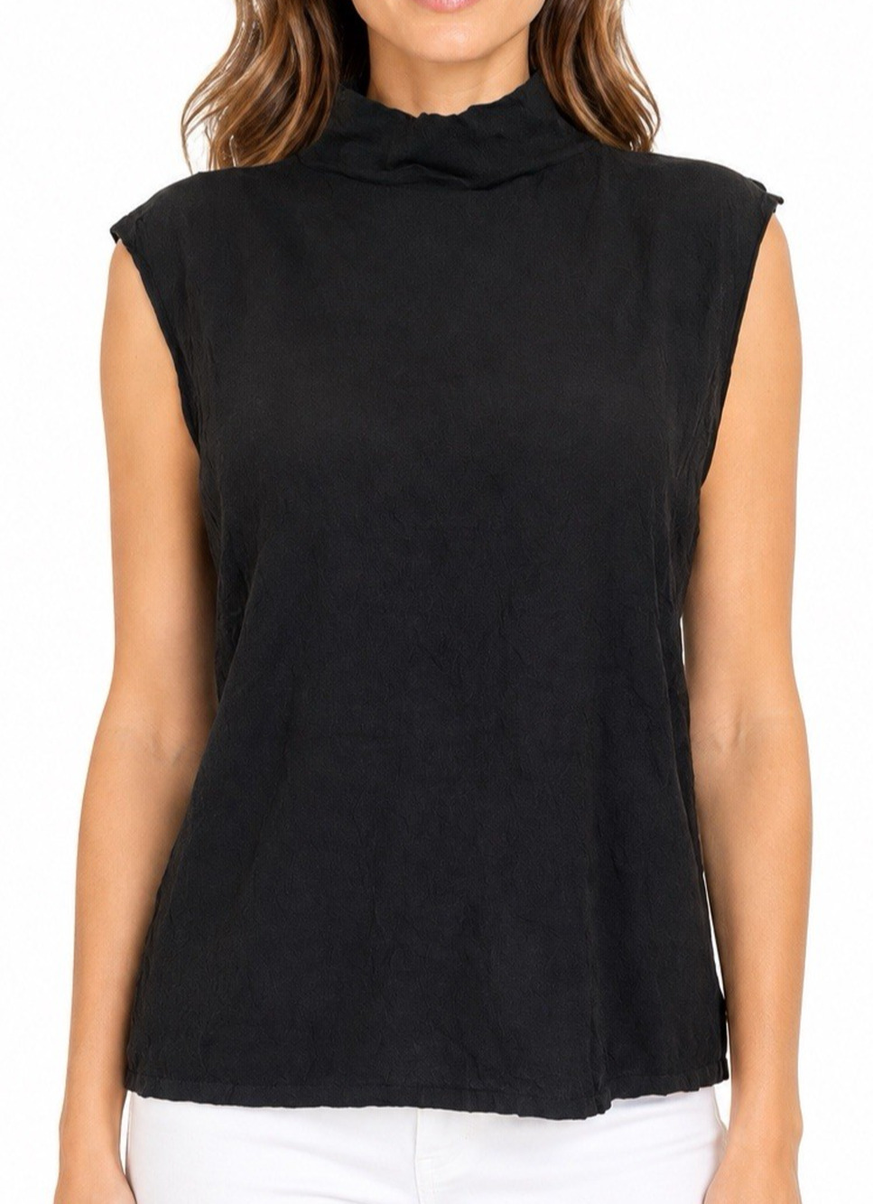 Oscar De La Renta Sheer Blouse Top Shirt Sleeveless Black Stretch Mock Neck M